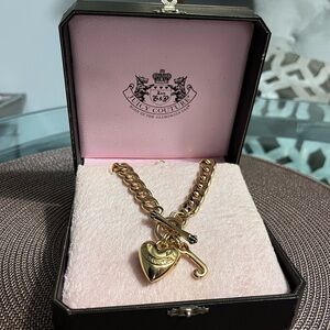 Vintage Juicy Couture, Gold tone, choker puffy heart charm necklace 16 in